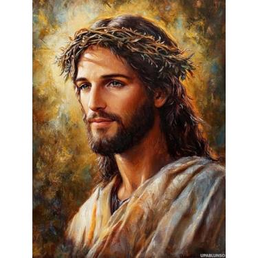 Imagem de UPABLUNSO DIY Jesus Religião Cristo Pintura Diamante 30,5 x 40,6 cm, Kits de Brocas Redondas, Arte em Mosaico para Adultos Relaxar e Decoração de Parede de Casa Presente Festival