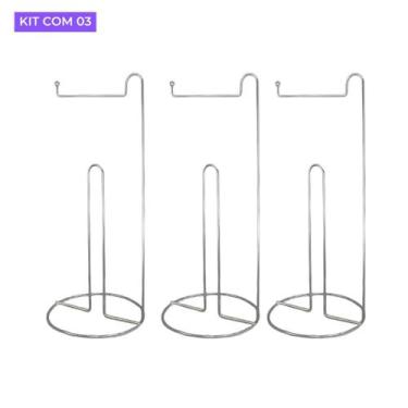 Imagem de Kit 3 Porta Papel Higiênico de Chão Aço Inox para 3 Rolos Suporte Crom