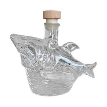 Imagem de ＫＬＫＣＭＳ Decantador de uísque em formato de tubarão, presente criativo e decorativo para homens. Decantador de vidro vazio para vinho, bebidas alcoólicas,