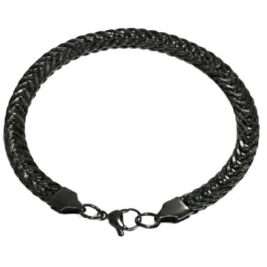 Imagem de Solza Pulseira masculina preta de aço inoxidável – Pulseira de corrente de cobra de aço 304 durável, fecho de garra de lagosta seguro, acabamento polido elegante e não mancha, acessório de joias