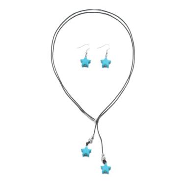 Imagem de HWJQ Conjunto de colar e brincos de coração turquesa colar de coração grosso colar Y turquesa corações pendentes brincos pendentes para mulheres joias ocidentais, Middle, Resina, Sem Pedra Preciosa