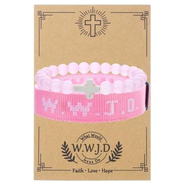 Imagem de MMIUAEG WWJD Conjunto de pulseiras de contas cruzadas What Would Jesus Do Pulseiras Feitas à Mão Boa Proteção Bênção Joias Cristãs Religiosas para Páscoa, Natal, Dia das Mães, Medium, Zinco, Sem Pedra