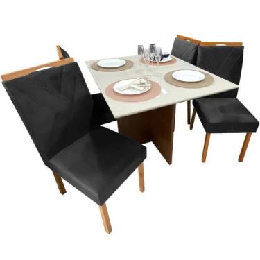 Imagem de Mesa de Jantar Helo 90x90cm em Veludo com 4 Cadeiras California Polima