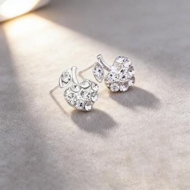 Imagem de Brincos femininos em forma de maçã com design de diamante falso brilhante, fofos e exclusivos, adequados para o dia a dia e qualquer ocasião.