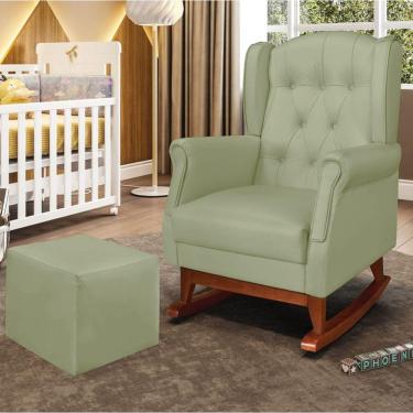 Imagem de Poltrona De Amamentação Balanço Madeira E Puff Elyra Sintético Verde P02 - D'rossi