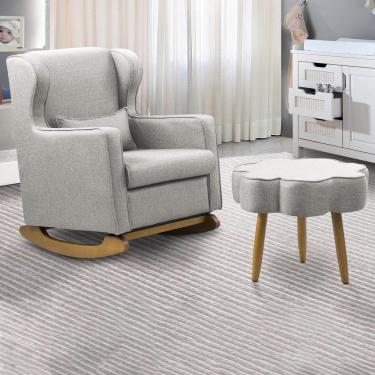 Imagem de Poltrona De Amamentação Base Balanço E Puff Flower Linho E03 - D'rossi Cor Cinza