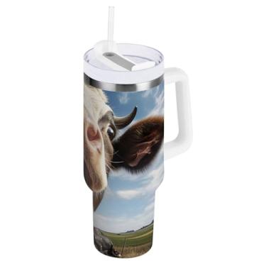 Imagem de Copo à prova de vazamento de 850 g, copos engraçados com isolamento duplo de vaca com canudo e alça