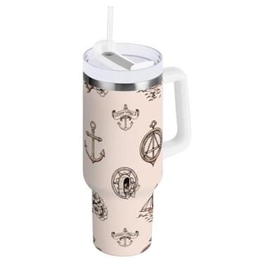 Imagem de ODAWA Copo náutico grande vintage isolado a vácuo com tampa e canudo