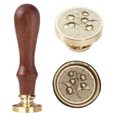 Imagem de Ychostamp Carimbo de lacre de cera Lily of The Valley - relevo de flor de sino com borda de renda, carimbo de cera floral vintage para convites de casamento, diário, cartas e artesanato faça você