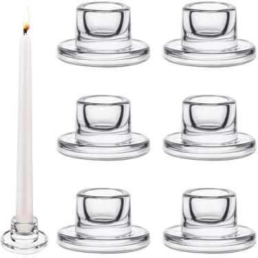 Imagem de 6 peças de castiçais cônicos de vidro a granel castiçal transparente curto cônico conjunto de decoração para mesa centro de mesa festa de casamento advento Natal decorações de casa (6, transparente)