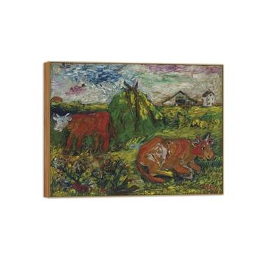 Imagem de David Burliuk Famosas impressões em tela de arte de parede prontas para pendurar. Campo com gado. Pintura de moldura de madeira para decoração de sala de estar 50 x 65 cm 20 x 26 polegadas