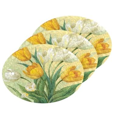 Imagem de Wassud Esponjas de tullipas amarelas cozinha polpa de madeira esponja de lavar louça esponjas para louças, panelas, utensílios de limpeza de banheiro doméstico, pacote com 3