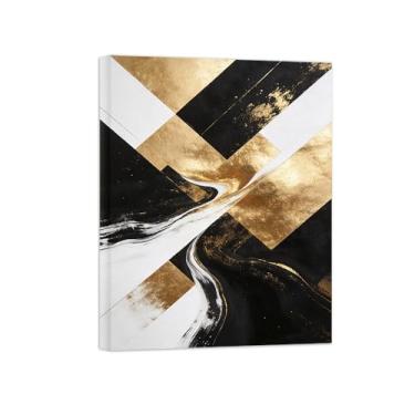 Imagem de Impressões abstratas em tela-Quadro texturizado para parede-Preto branco e dourado-Pintura moderna para sala de estar 50x65cm Tela Embrulhada
