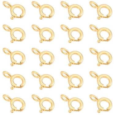 Imagem de Beebeecraft 1 caixa 20 peças fechos de anel de mola banhado a ouro 18K latão redondo mola fecho fecho conector gatilho achados para joias suprimentos pulseira, 5 mm