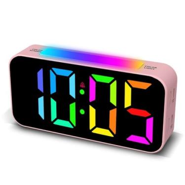 Imagem de Relógio Digital Despertador de Cabeceira Regulável - Luz Noturna Colorida, Alarme Duplo, Volume Alto Ajustável, Ideal para Quarto e Dormitório (rosa)