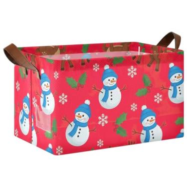 Imagem de Cestas decorativas dobráveis para decoração de casa com alças, 43 x 29 x 25 cm, organizador de roupas de rena, boneco de neve, vermelho, 2 unidades