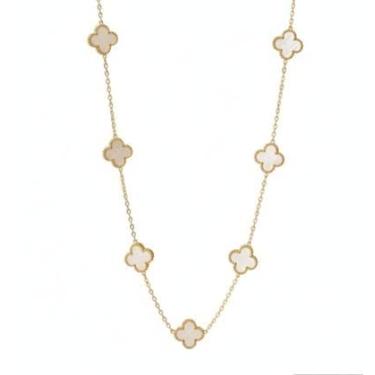 Imagem de Colar Longo Trevo da Sorte Madrepérola Masculino em Aço Inox (dourado)