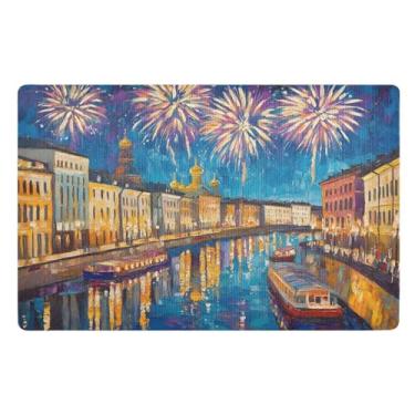 Imagem de Joisal City Fireworks Capacho engraçado antiderrapante para porta da frente 81 cm x 50 cm tapete externo
