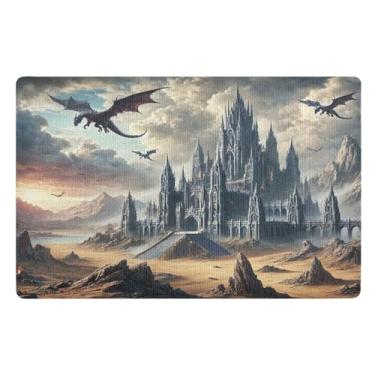 Imagem de Tapete de porta personalizado Fantasy Castle Dragons 81 cm x 50 cm Tapete de boas-vindas externo resistente à sujeira para entrada externa e varanda