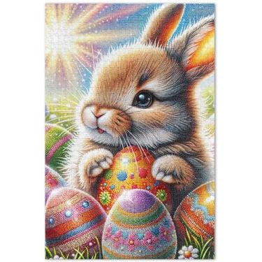 Imagem de Quebra-cabeça adulto coelho da páscoa pintura de diamante 1000 peças presentes de elefante branco presentes engraçados para homens animais de desenho animado, 75 x 40 centímetros