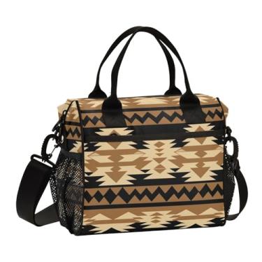 Imagem de GAIGEO Lancheiras reutilizáveis estilo sudoeste bege e preto para adultos, lancheiras térmicas, lancheira escolar, P