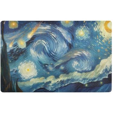 Imagem de TSENQUE Capacho personalizado noite estrelada meteoro chuva outono tapete bonito à prova d'água decoração de varanda tapete para porta da frente entrada externa 81 x 50 cm