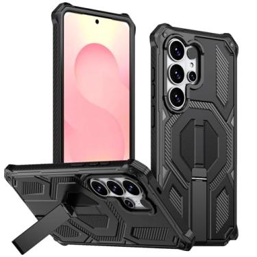 Imagem de LTLMYDAM Capa com suporte para Samsung Galaxy S25 Ultra/S25 Plus/S25, capa magnética militar à prova de choque, capa rígida ultrafina de policarbonato, preta, S25