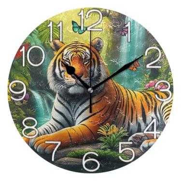 Imagem de GAIGEO Relógio de parede decorativo analógico relógio de cozinha bonito funky alimentado por bateria, sala de estar decoração de parede moderna vintage tigre animal pássaro, 25 cm, ponteiros dourados