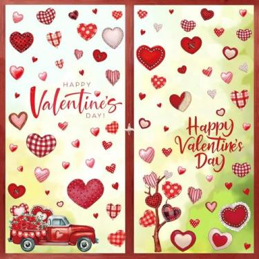 Imagem de 6 folhas adesivos adesivos adesivos de janela de dia dos namorados vermelho rosa coração decalques de janela designs feliz dia dos namorados adesivos de vidro para festas de fim de ano, decoração de