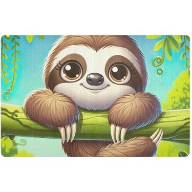 Imagem de TSENQUE Tapete de porta de preguiça fofo de desenho personalizado tapetes engraçados à prova d'água decoração de varanda lavável tapetes de entrada internos para casa 81 cm x 50 cm