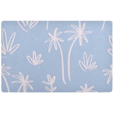 Imagem de TSENQUE Tapete de porta personalizado com palmeira tropical azul-petróleo tapete de entrada externa para varanda, decoração de outono tapetes de entrada laváveis para dentro de casa 81 cm x 50 cm