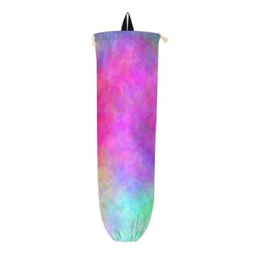 Imagem de Pacote com 2 sacos de supermercado em aquarela abstrata, arco-íris, organizador reutilizável, suporte de saco plástico para armário