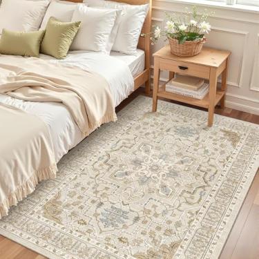 Imagem de Madane Tapete de área 3x5, entrada lavável vintage corredores quarto antiderrapante cozinha corredor para sala de estar, lavanderia, sala de jogos, tapetes macios antiderrapantes, bege/azul