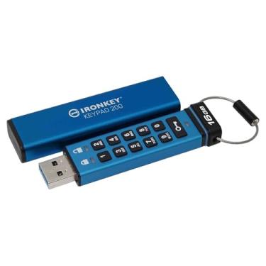 Imagem de Kingston Ironkey Keypad 200 16GB USB criptografado | Teclado alfanumérico | Acesso multi-pinos | XTS-AES 256-bit | Certificado FIPS 140-3 nível 3 | Força bruta e proteção BadUSB | IKKP200/16GB, azul