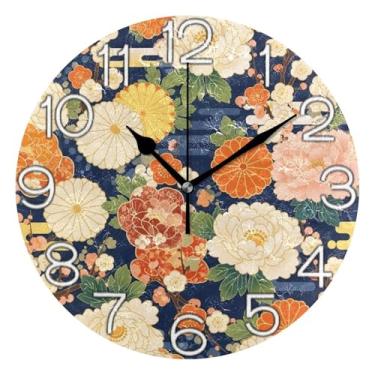 Imagem de GAIGEO Relógio de parede analógico decorativo relógio de cozinha rústico funky alimentado por bateria, arte de parede moderna legal decoração de casa, florais elegantes coloridos, 25 cm, ponteiros