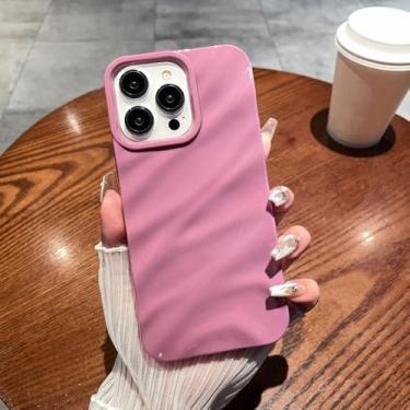 Imagem de Capa de celular luxuosa com padrão ondulado 3D para iPhone 16 15 14 13 12 11 Pro Max XS X XR 7 8 Plus SE, cor sólida, brilhante, com bordas reforçadas, rosa, para iPhone 14 Pro