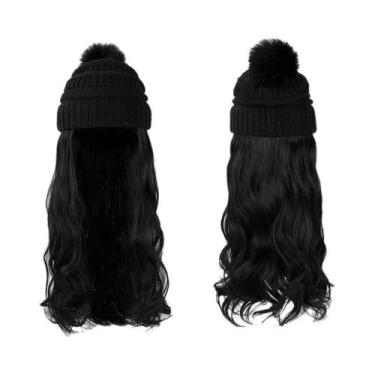 Imagem de Peruca Sintética Ondulada De 20 Polegadas Com Gorro De Tricô E Pompom,