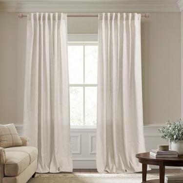 Imagem de Cortinas de teto alto bege caramelo, bolso traseiro, aba traseira de linho texturizado, cortinas rurais primitivas para sala de estar, quarto, 300 cm de comprimento