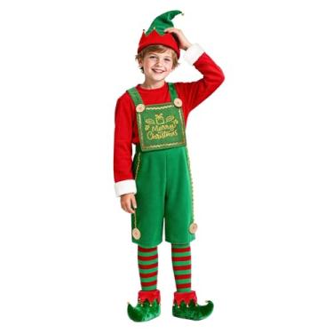 Imagem de Simplecc Conjunto De Fantasias De Elfo De Natal Para Crianças, Vestido De Elfo De Férias Para Meninas Com Chapéu De Elfo, Sapatos E Meias (Verde, 9 A 11 Anos)