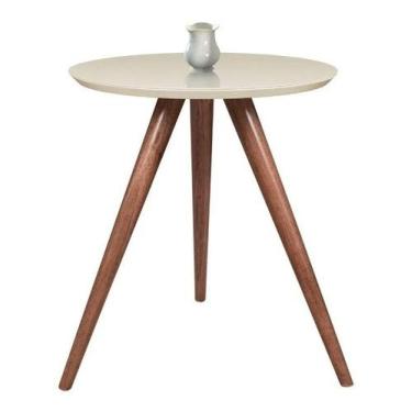 Imagem de Mesa De canto lateral Redonda Tripé Tampo Vidro Laqueado Cor: Branco