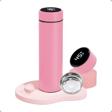 Imagem de Garrafa Térmica 400ml Aço Inoxidável com Display LED de Temperatura, Rosa, 25cm (Rosa)