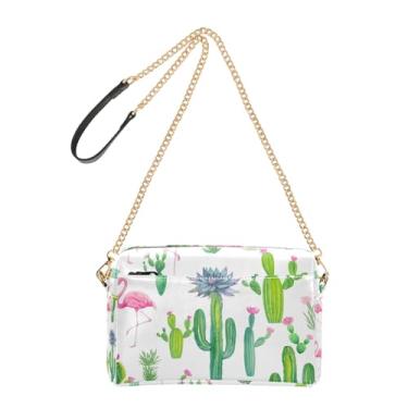 Imagem de Joitme Bolsa feminina transversal, cactos, flamingos, aquarela, para celular, bolsa de couro PU, alça de corrente
