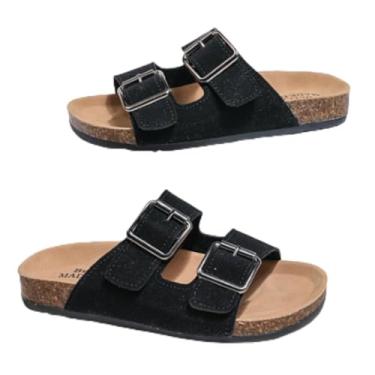 Imagem de Sandálias infantis de cortiça com fivela dupla – Sapatos de verão de camurça sintética macia com suporte de arco para crianças, meninos e meninas (chinelos de praia antiderrapantes), A01/preto, 9