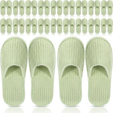 Imagem de Panitay 20 pares de chinelos de spa reutilizáveis para hóspedes, laváveis, com lã coral de camada tripla para casa, viagens de hotel, bico fechado, Verde grama, One Size Wide Women/One Size Wide Men