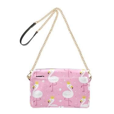 Imagem de Joitme Bolsa tiracolo feminina bolsa de telefone linda flamingos coroas amarelas couro PU bolsa de ombro alça de corrente