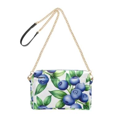 Imagem de Joitme Bolsa tiracolo feminina de ombro para celular, linda bolsa de ombro de couro PU com alça de corrente de folhas verdes e mirtilos