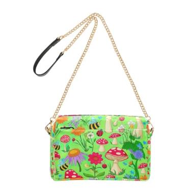Imagem de Joitme Bolsa feminina tiracolo bolsa de celular colorida cogumelos floral verde alça de couro PU bolsa de ombro