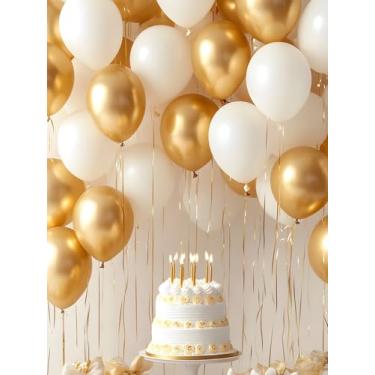 Imagem de Kit de 140 balões metálicos dourados de tamanhos variados, 45,7 cm, 30,5 cm, 25,4 cm, arco de guirlanda de látex brilhante, decorações de festa elegantes para formatura, casamento, feriado