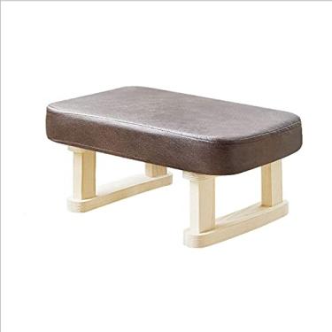Imagem de Banqueta baixa de madeira maciça sofá banquinho otomanos banco de mudança de sapato apoio para os pés para corredor cadeira de sala de estar elegante (cor: cáqui) (cor: marrom)