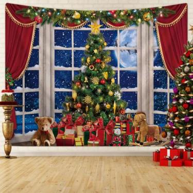 Imagem de Tapeçaria De Cena De Neve Com Árvore De Natal Decoração De Janela De N